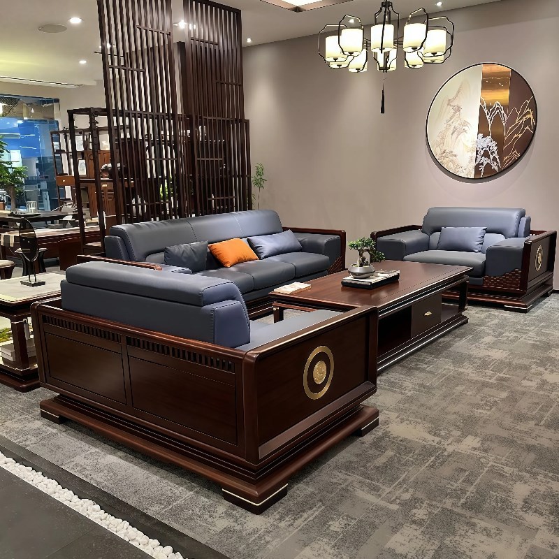 新中式实木沙发酒店会所办公室接待会客沙发大气乌金木家具