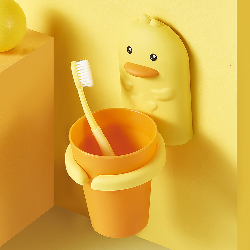 壁挂刷牙漱口杯子一家黄色-鸭子网红款牙刷杯卡通牙杯家用洗漱杯