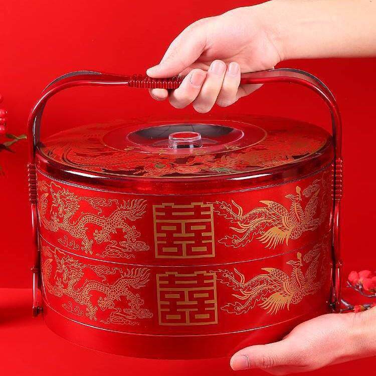 结婚手提食盒饺子盒婚庆双层果盆随身饭盒子分格糕点陪嫁回礼提篮