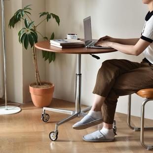 北欧全实木咖啡工作桌不锈钢洽谈桌可升降移动茶几灵动岛圆桌边几