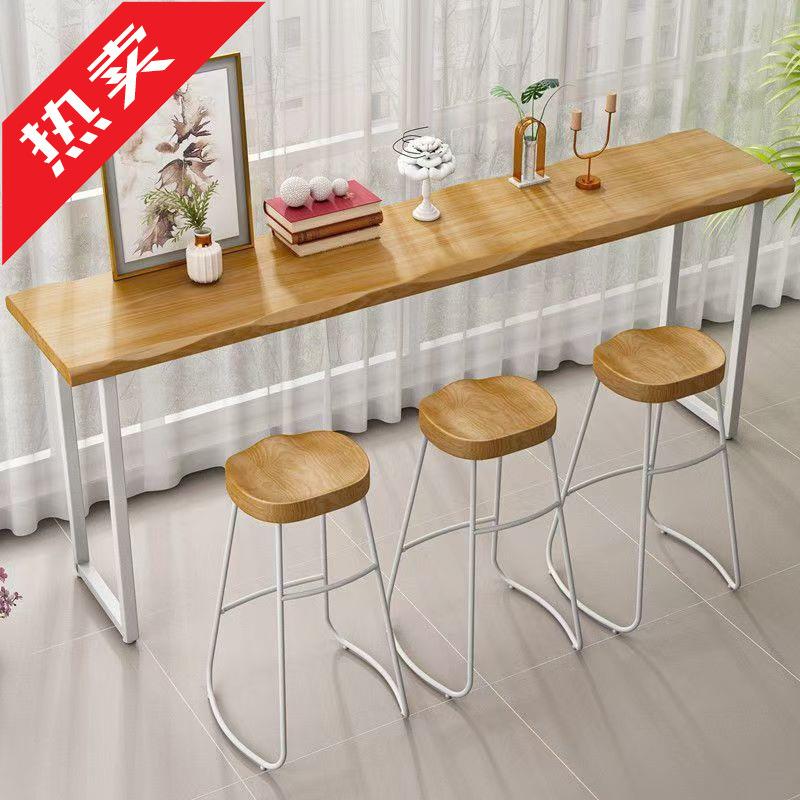 实木吧台桌长条现代简约酒吧家用靠墙高脚桌奶茶店吧台客厅简易