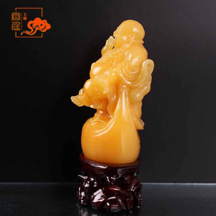 厂家供应米黄玉玉雕布袋佛摆件装饰品厂家直销雅致黄玉佛雕刻