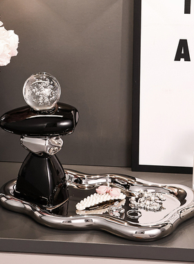 时来运转钥匙收纳摆件轻奢高档玄关入户进门口Q首饰手饰托盘装饰