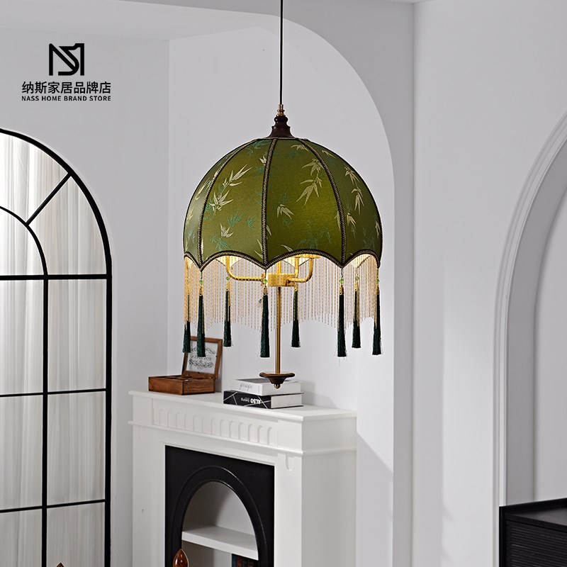 法式复古餐厅吊灯高级感轻奢卧室主灯中古客厅流苏布艺中式美式灯