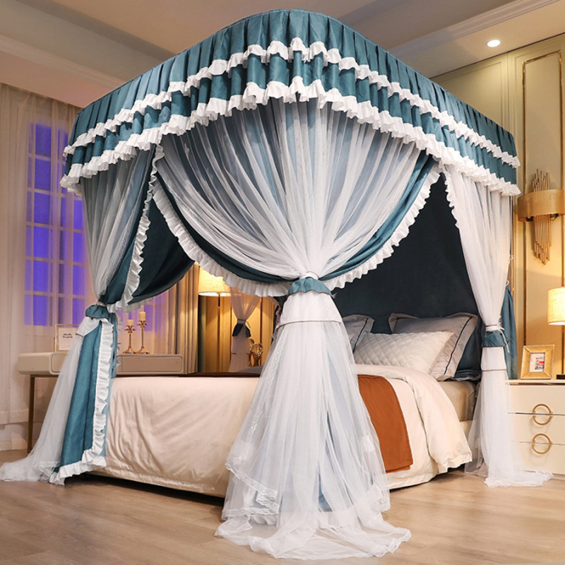 2023款落地双层导轨遮光蚊帐不打墙u型轨道蚊帐滑轮式三门