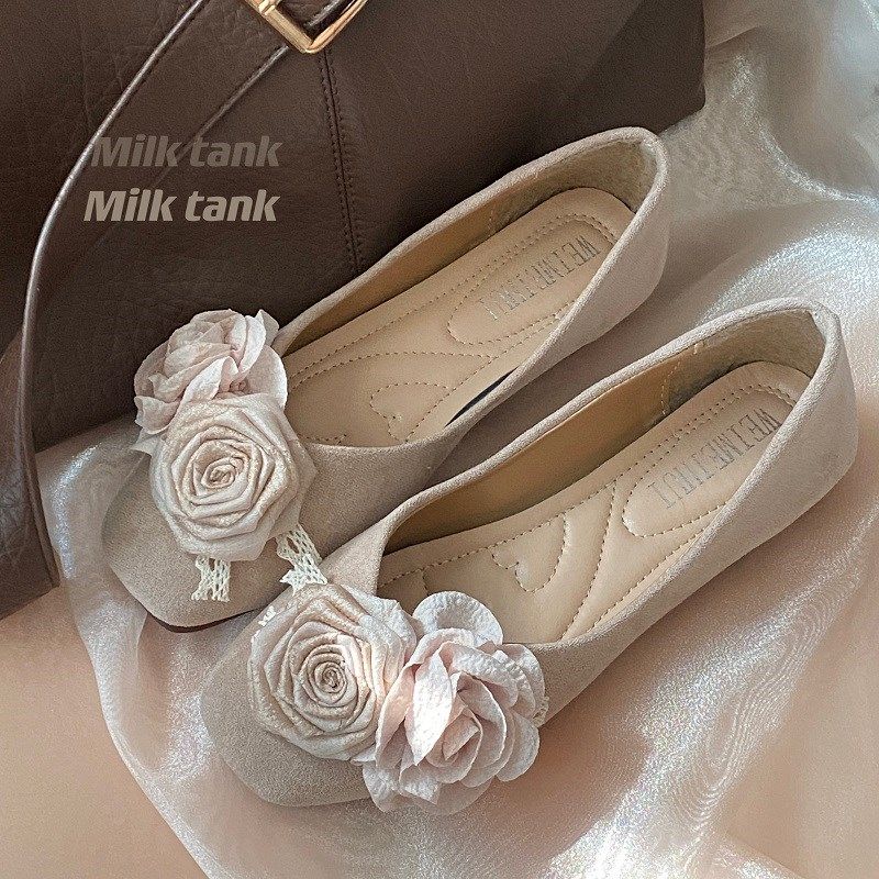 奶罐打翻了 自制玫瑰手作单鞋女春新款温柔晚晚风禅意平底奶奶鞋,女鞋,浅口单鞋,淘宝优惠券,粉丝福利购,淘宝优惠卷