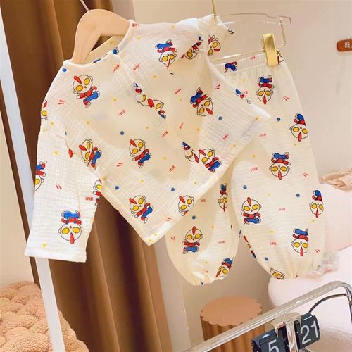 婴幼儿童家居服套装纯棉纱睡衣中小宝宝空调服男女童韩版春秋薄款