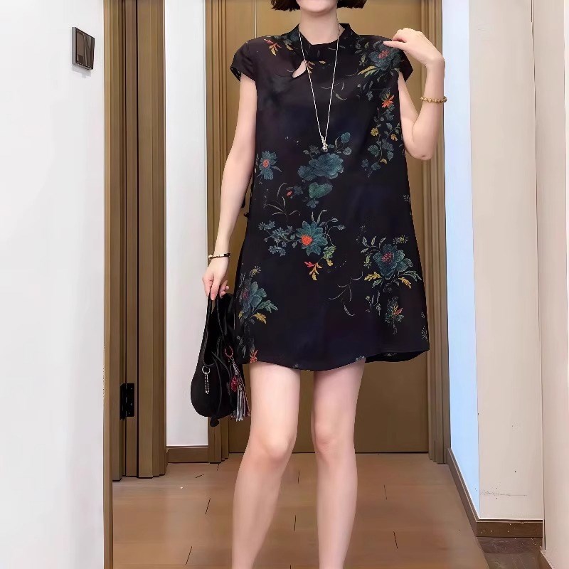 大码新中式旗袍领上衣短裤两件套女夏季新款胖mm显瘦搭配一整套装