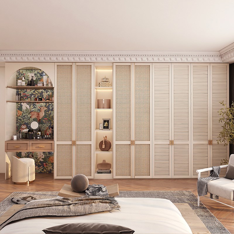 轻奢衣柜带梳妆台一体家用卧室现代高档网红带玻璃门衣橱衣帽间柜