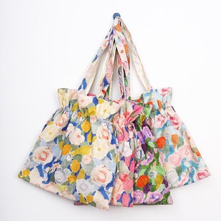 女式斜挎小布包夏季新品油画文艺女生束口单肩帆布包大容量简约小