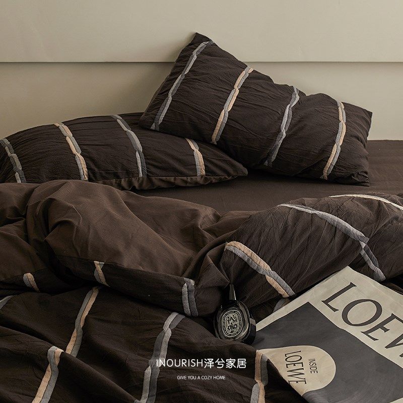 北欧全棉水洗棉床上四件套2024新款男生高级感纯棉床单被套春秋款,床上用品,床品套件/四件套/多件套,淘宝优惠券,粉丝福利购,淘宝优惠卷