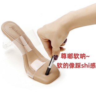 外穿粗跟高跟鞋 冲量68 新款 女2024年夏季 真皮踩屎感透明凉鞋