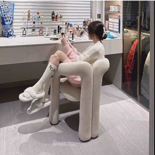 奶油梳妆台北欧网红化妆设计师美甲店卧室靠背轻奢梳妆台椅子爆款