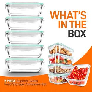 玻璃饭盒5件套高硼硅耐热玻璃碗长方形家用保鲜盒玻璃碗10件套装