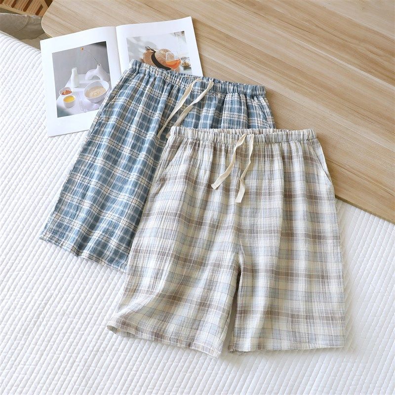 夏季薄款男士家居裤可外穿休闲短裤纯棉双层纱布水洗绉纱棉五分裤,女士内衣/男士内衣/家居服,睡裤/家居裤,淘宝优惠券,粉丝福利购,淘宝优惠卷