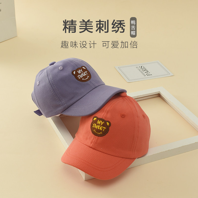 宝宝鸭舌帽春秋纯棉可爱男孩帅气时尚外出大头一岁半宝宝帽子夏图片