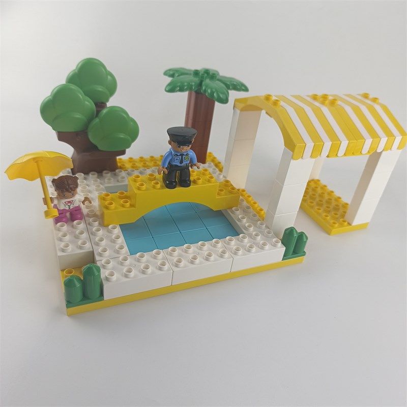 国产大颗粒拼装益智大游泳池凉亭椰树大树植物散装积木配件散件