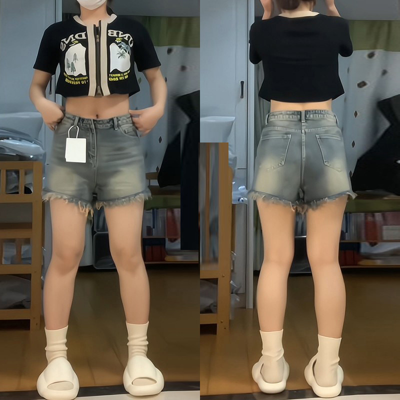 微胖女生毛边牛仔短裤女夏季大码阔腿高腰显瘦遮肉小个子a字热裤