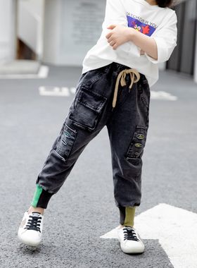 男童冬季一体绒裤子大中小2021年女童加绒加厚秋春秋冬牛仔裤外穿