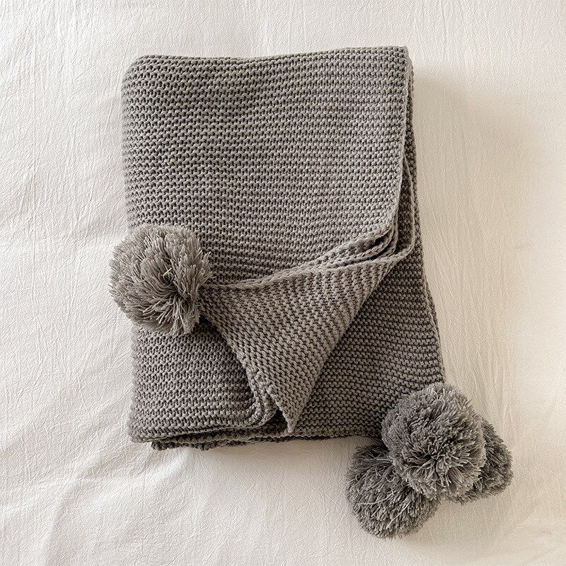 2023新款灰色毛球毯沙发巾毛线盖毯床尾床搭盖毯复古轻奢毯子