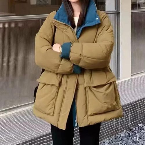 胖mm冬装大码女棉衣炸街200斤设计感中长款甜辣藏肉撞色韩版棉服