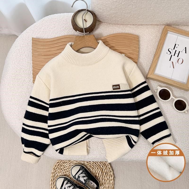 一体绒儿童毛衣加厚男童加绒打底衫保暖男孩羊绒衫宝宝冬季针织衫