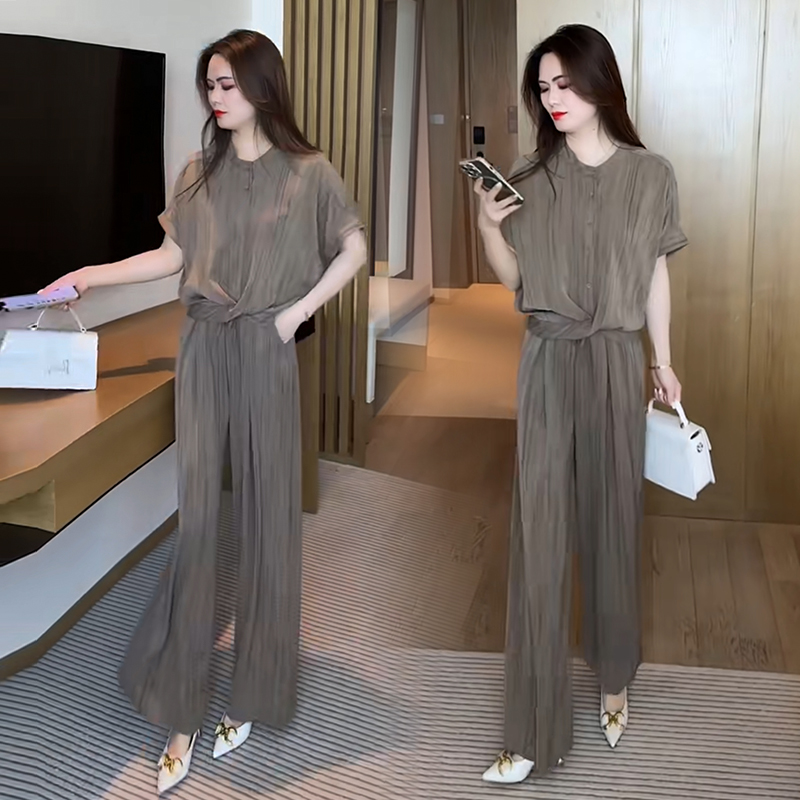 时尚休闲套装女装夏季2025今年流行新款宽松显瘦遮肉阔腿裤两件套