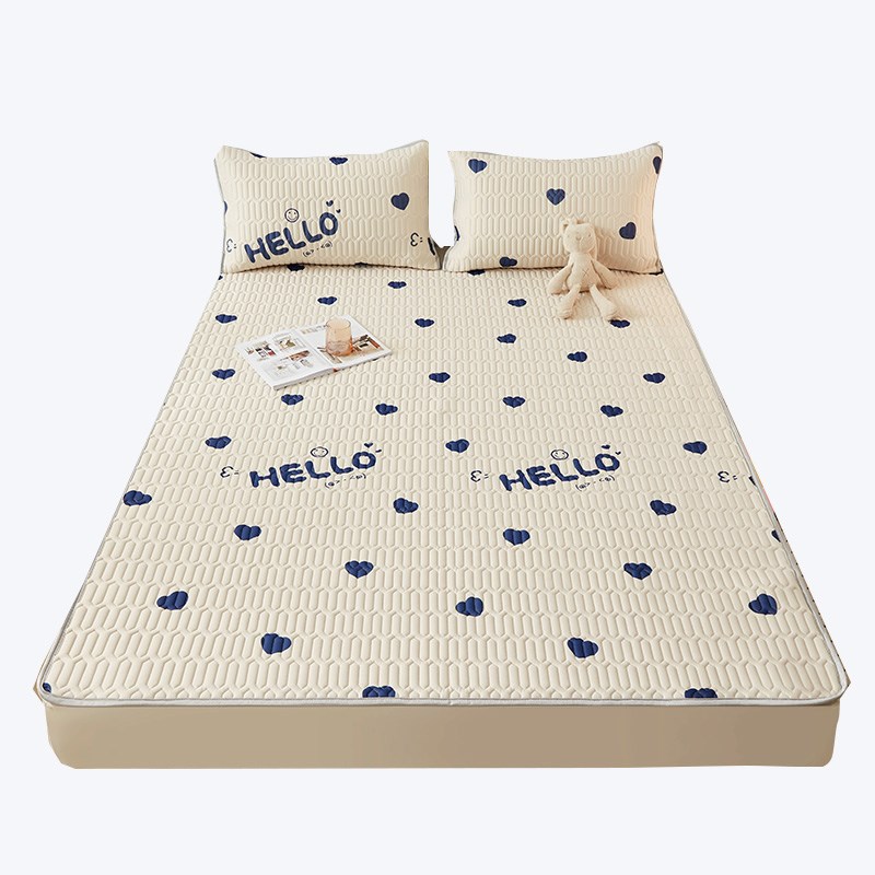 乳胶冰丝凉席三件套夏季家用小清新宿舍空调软席子可水洗蓝色爱心