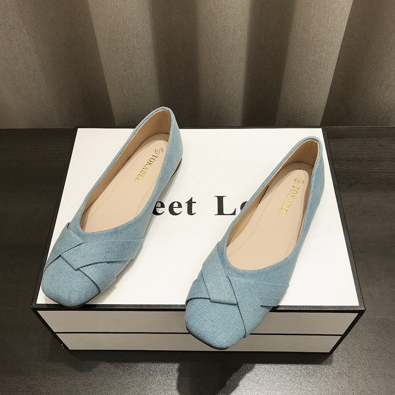 舒适通勤软底单鞋女2025春夏新款百搭牛仔布面浅口方头平底豆豆鞋,女鞋,浅口单鞋,淘宝优惠券,粉丝福利购,淘宝优惠卷