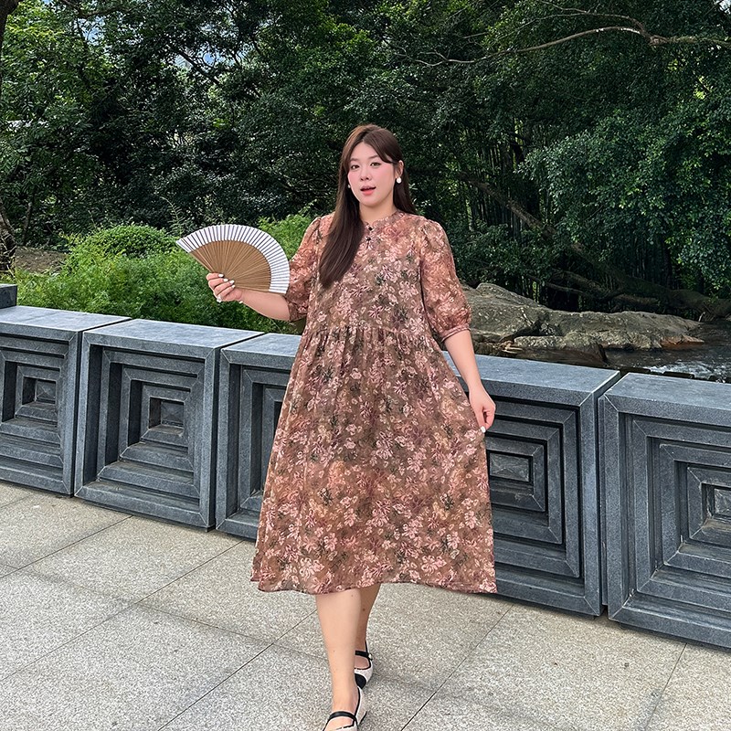 宽松100%苎麻连衣裙大码女装夏款胖妹妹mm薄款遮肚子显瘦棉麻裙子