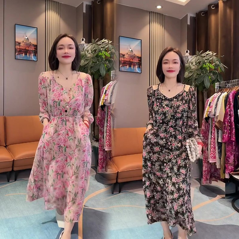 网红爆款时尚雪纺连衣裙女2023年夏季新款韩版显瘦碎花吊带长裙潮