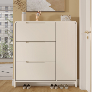 入户门超薄款 柜家用门口奶油风极窄靠墙玄关柜进门后一体 翻斗鞋