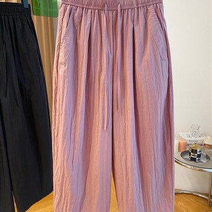 300斤肌理感褶皱直筒裤 宽松阔腿休闲九分裤 男女装 薄款 夏季 特大码