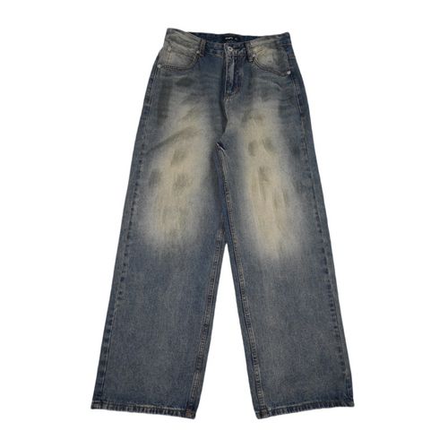 美式复古水洗做旧脏脏宽松直筒牛仔裤男女百搭休闲阔腿拖地长裤潮