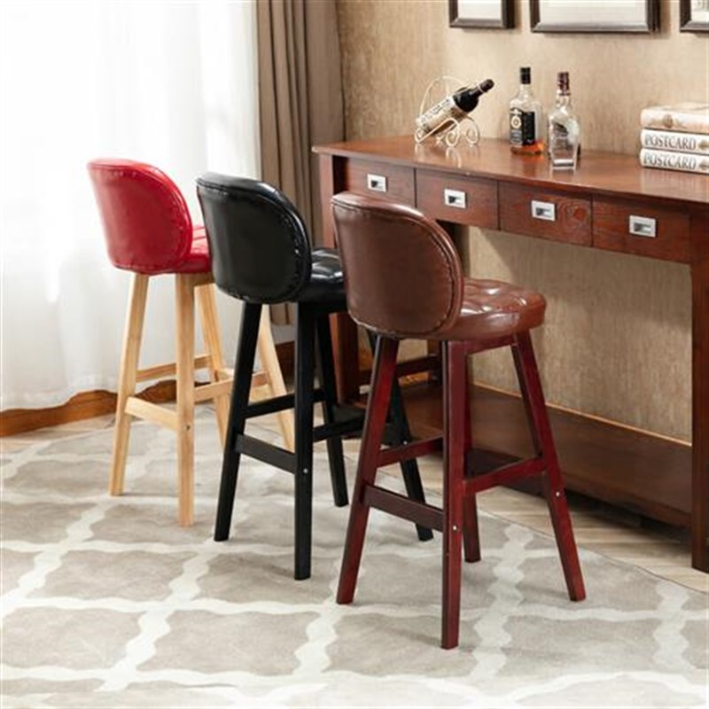 曲柏年 实木吧台椅子北欧酒吧椅高脚凳家用靠背吧凳创意复古咖啡