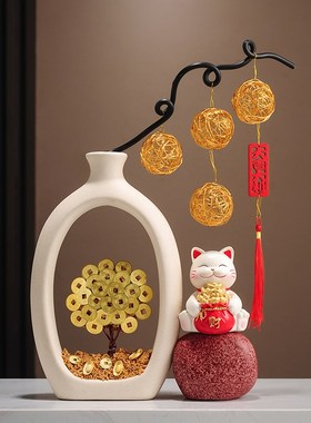 发财树摇钱树花瓶招财猫进宝摆件办公室店铺前台装饰乔迁开业礼物