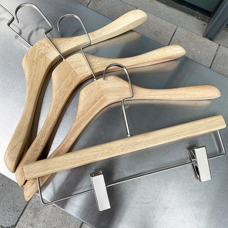 轻奢高级男女服装店专用实木衣架橡木清漆衣挂裤夹无痕防滑衣撑裤