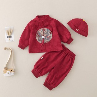 婴幼儿春装洋气小套装中国风少爷服周岁礼服男宝宝唐装分体三件套