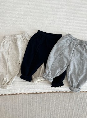 婴儿秋装裤子男宝宝休闲百搭收脚运动裤秋季小童纯色高腰灰色长裤