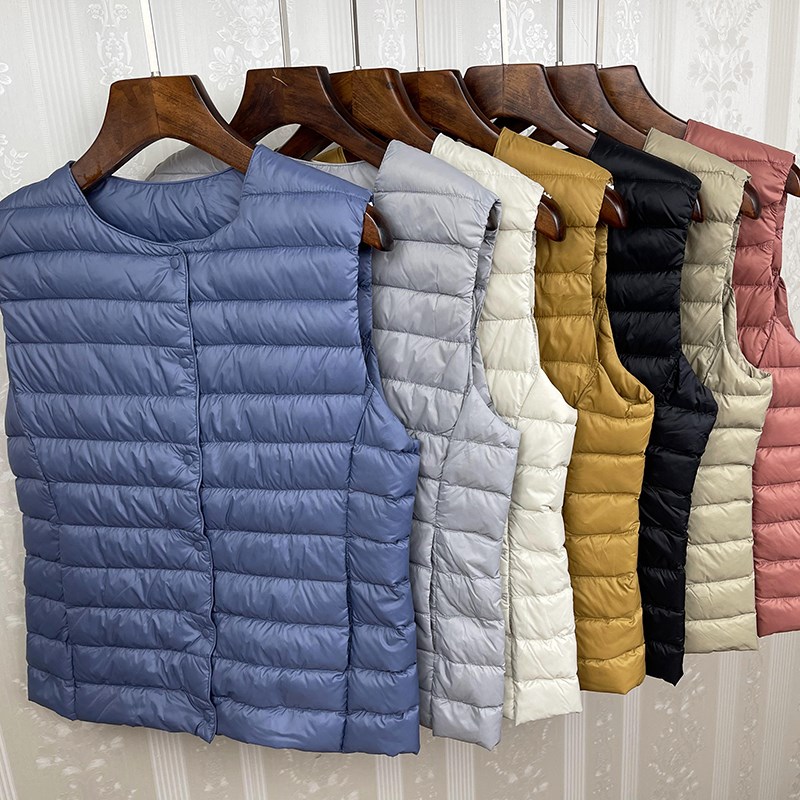 秋冬新款轻薄羽绒服马甲女短款内胆两用圆领无袖坎肩保暖背心外套