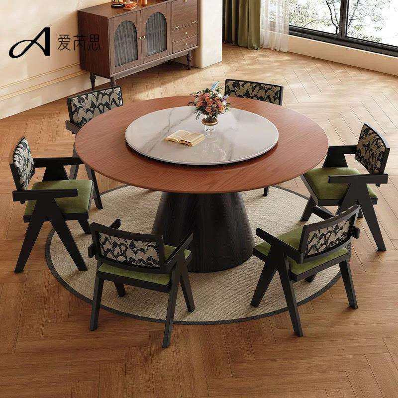 中古风实木圆形大餐桌椅组合复古风白蜡木桌子小户型圆饭桌带转盘,电子元器件市场,其它元器件,淘宝优惠券,粉丝福利购,淘宝优惠卷