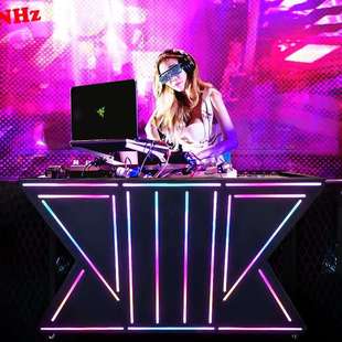 富盈熠酒吧网红可移动LED七彩光打碟台夜店KTV铁艺DJ台打碟机桌