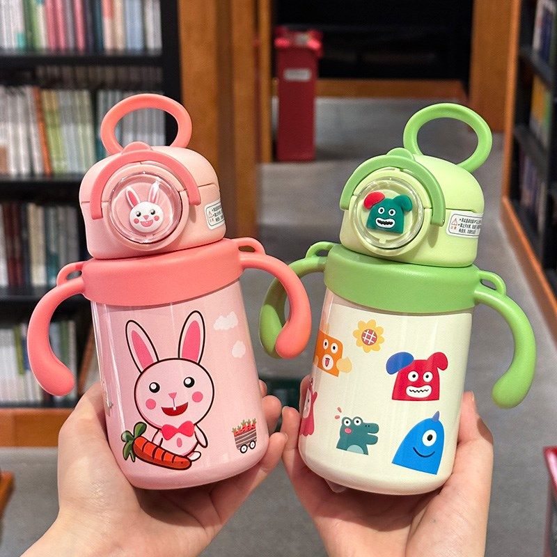 潮流儿童保温杯高颜值男女生带吸管手柄杯学生幼儿园宝宝水杯防摔