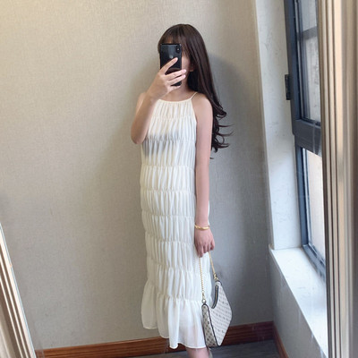 朱子妤自制夏季新款吊带无袖宽松雪纺甜美皱褶孕妇连衣裙背心裙子