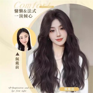 小额蕾丝假发女中分长卷发手勾蕾丝无痕漂亮的李慧珍全头套式