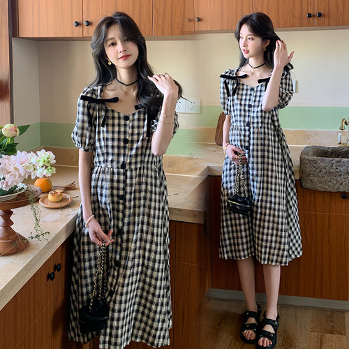 小个子孕妇夏装连衣裙2023新款时尚洋气时髦格子上衣女裙子夏季