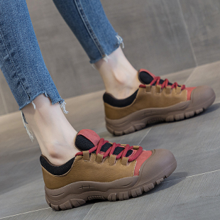 女士丑萌休闲运动皮鞋 2024春百搭真皮爆款 软底 女款 红色皮面老爹鞋