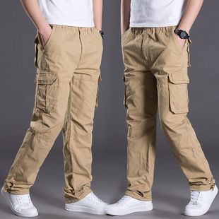 青年男士 纯棉长裤 户外直筒多口袋工装 运动宽松休闲裤 子 裤 春秋新款