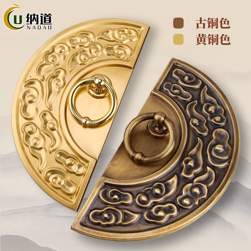 新中式黄铜庭院大门门环门锁装饰仿古老式别墅门把手明装全铜拉手