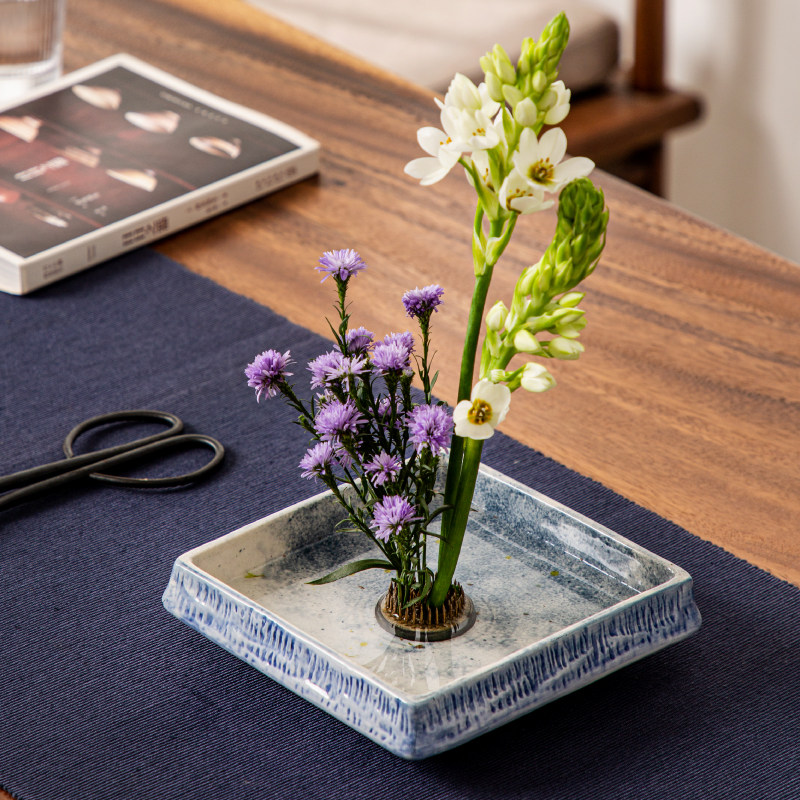 日式剑山插花器手工陶瓷花盆中式禅意花艺花道家居大果盘装饰搭配